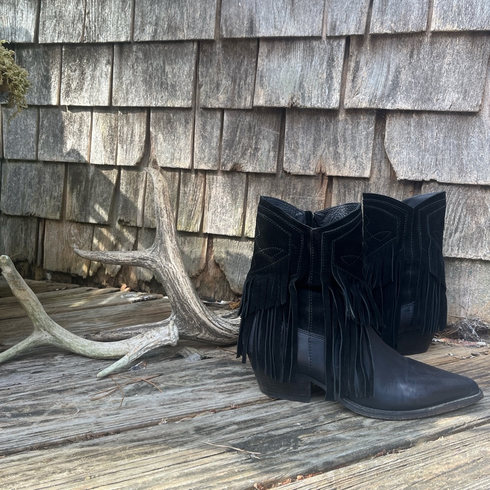 Free people Lawless Black Fringe Boot